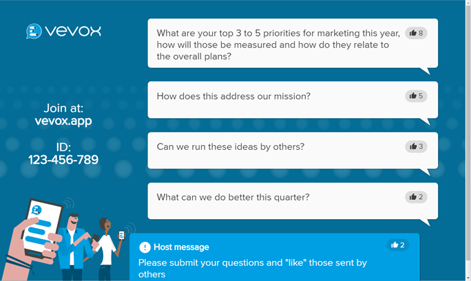 Vevox Audience Q&A - anonymous feedback in online meetings