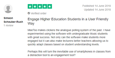 Vevox Trustpilot Review - "engaged students"